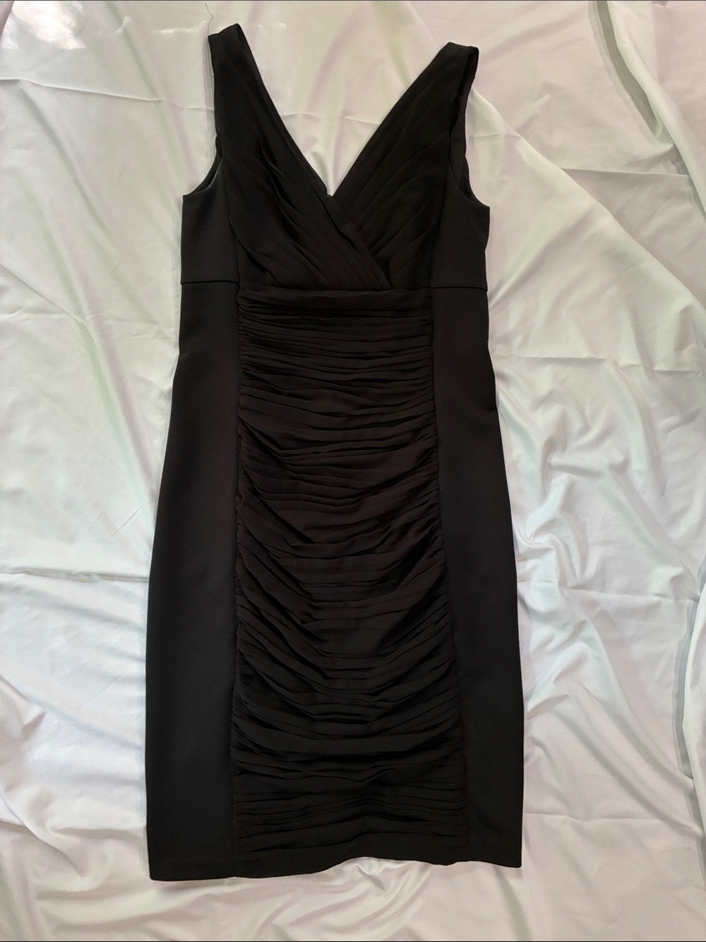 White House Black Market Black Ruched V-Neck Midi Dress